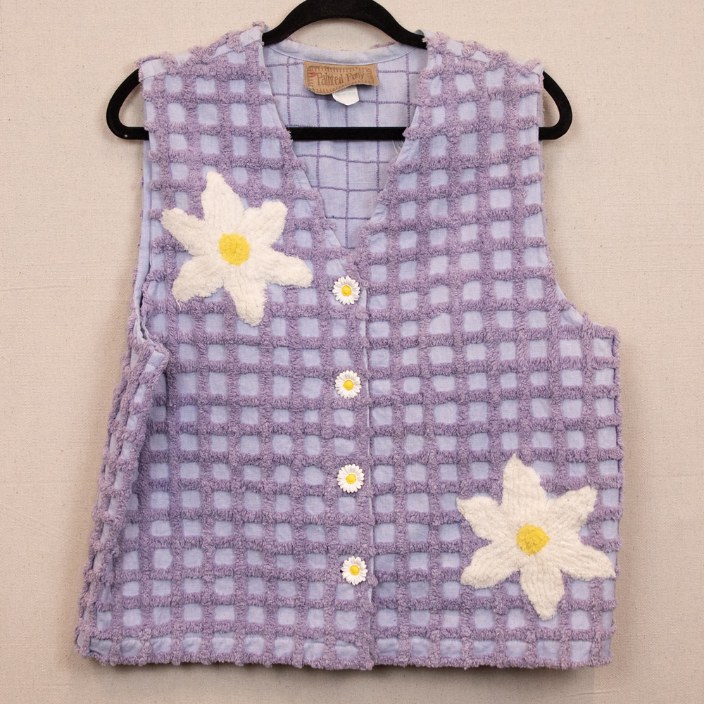 Vintage Painted Pony purple and white daisy textured vest-L